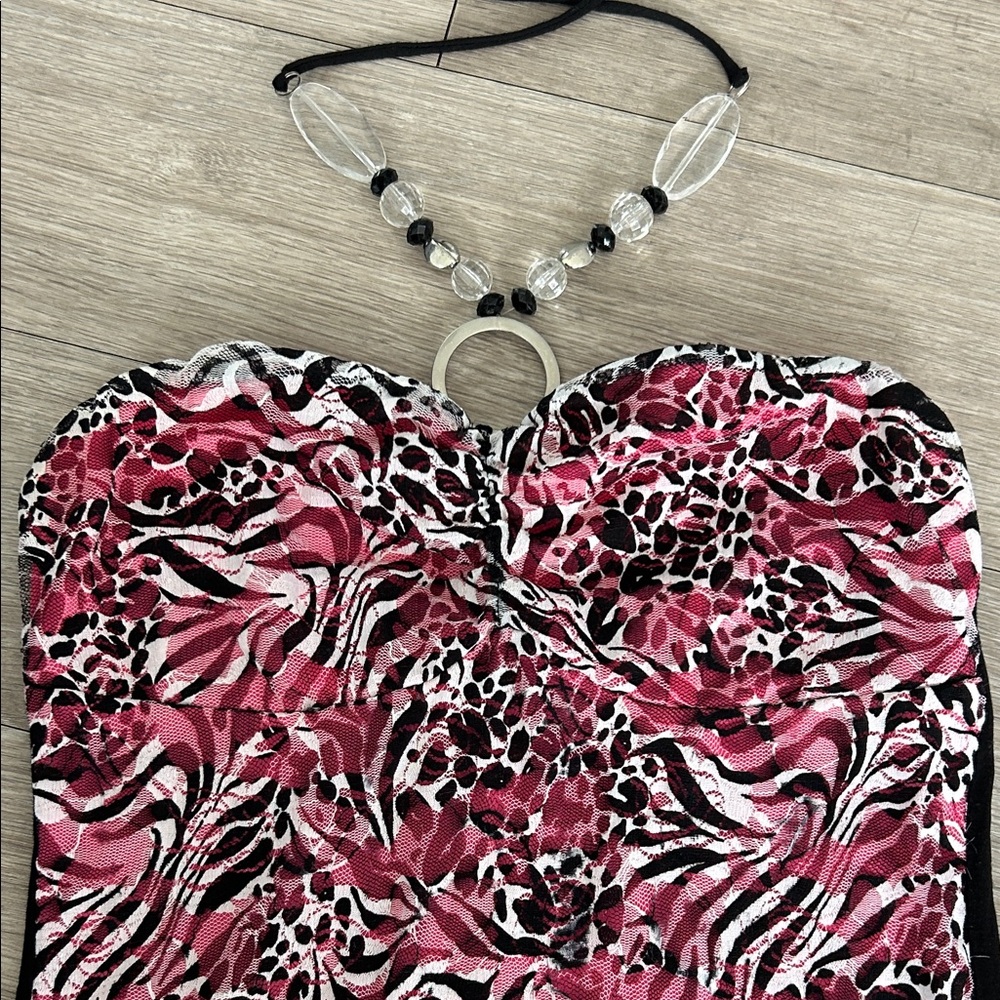 Pink Animal Print Strapless Party Top - Picture 2 of 6